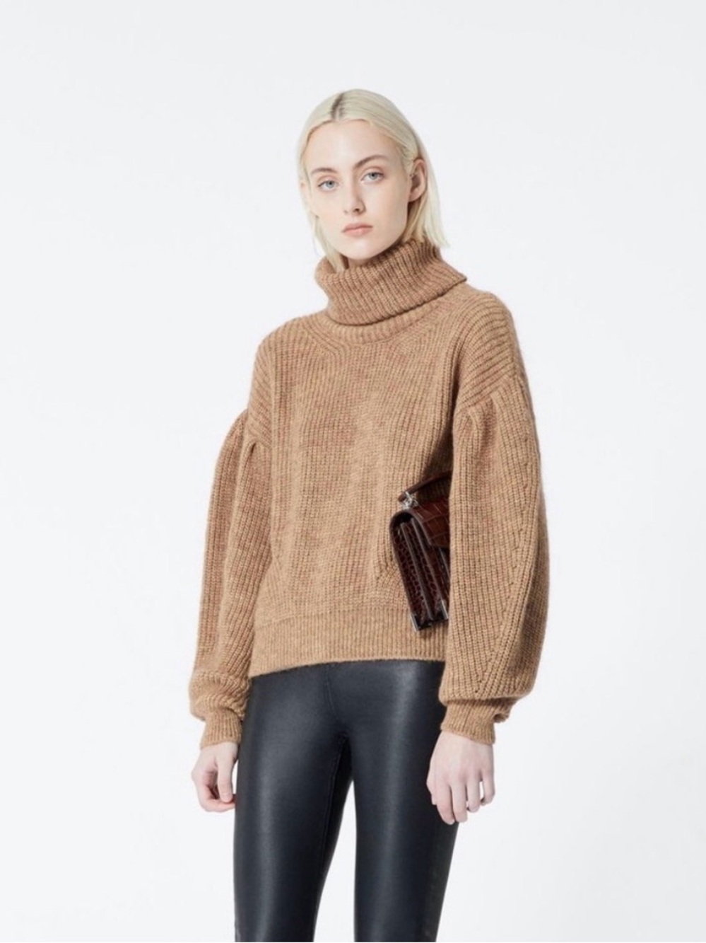 The kooples Cozy Turtleneck Balloon-Sleeve Sweater in Camel